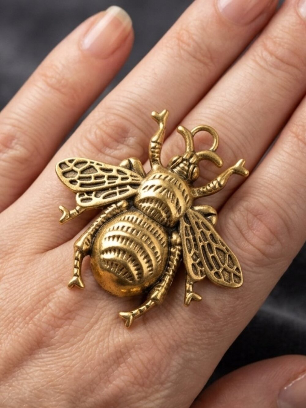 Spectacular ring maximalism scarab gold tone